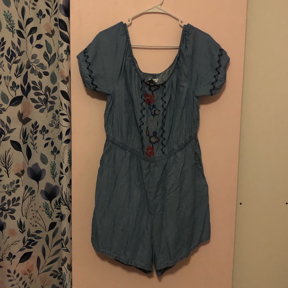 Denim off the shoulder romper